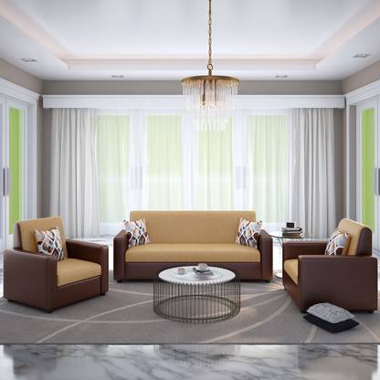 Bharat Lifestyle Tulip fabric & Leatherette 3 + 1 + 1 Sofa Set