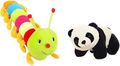 SRT TOYS Caterpillar Soft Toys 55cm (Multicolor) & Panda Soft Toys 26cm (Black & White)  - 26 cm