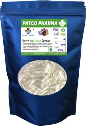 PATCO PHARMA RAW MATERIALS & EQIPMENTS Size 0 Transparent Empty Vegetarian Pill Capsule - Gluten Free/DIY Powder Filling