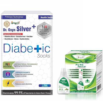 Vringra Stevia Drops & Silver Plus Socks-Stevia Liquid Drops-Feet Care-Sweet Drops(Combo)