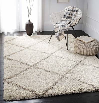 Shree Ganesh Home Furnishing White Polyester Carpet