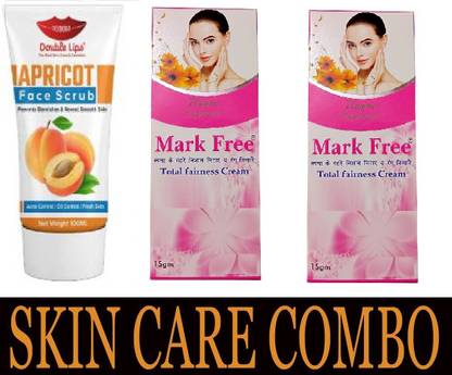 UNIQUE PROFESSIONAL FACE CARE APRICOT FACE SCRUB FACE WASH 100 ML + MARK FREE TOTAL FAIRNESS & ANTI MARKS CREAM15 GR PACK OF 2