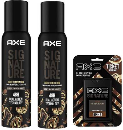 AXE 2 Dark Temptation Smooth Chocolate Fragrance Body Deodorant 122ml+ 1 Dark Temptation Ticket Pocket Perfume 17ml Pack of 3 Deodorant Spray  -  For Men