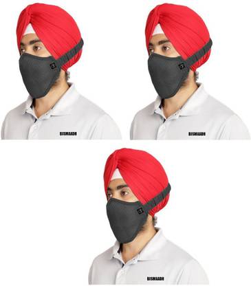 Bismaadh Turban Friendly Elastic Face Mask Specially For Sikh Modi Mask E.Grey-3 Reusable, Washable Cloth Mask With Melt Blown Fabric Layer
