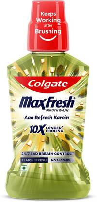 Colgate Maxfresh Plax Antibacterial Mouthwash, 24/7 Fresh Breath - Elaichi Fresh