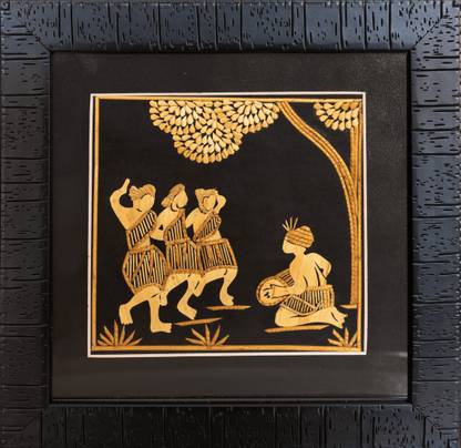 SHILP KATHA Sikki Grass Painting - Bihu Dance Embossed 10 inch x 10 inch Painting