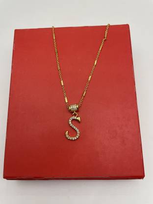 siddhnath S letter locket pendants Alphabet Name Gold Plated Alloy New Model Design With 19 inch chain for girls Gold-plated Alloy Gold-plated Brass