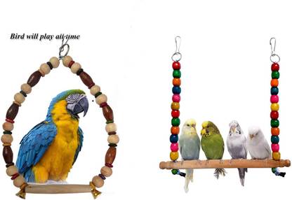 gaze me Bird Swing Toy Combo Mega Pack Bird Play & Tranning Stand for Love Birds and Parrot.etc Wooden Training Aid For Bird