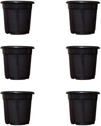Ramanuj 10 inches Nursery Pots Round Flower Pots Decorative Plastic Pots for Plants with Drainage Hole Seed Starting Pots for Seeding, Nursery Gamla, Black Plastic Plants Nursery Seedlings Pot ( Pack of 6,Plastic) 10 INCHES Plant Container Set