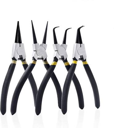 GSK Cut 4 Pack 7 inch Snap Ring Pliers Set Heavy Duty Internal / External Circlip Pliers Kit with Straight / Bent Jaw, Precision Spring Loaded Pliers for Ring Remover Retaining Circlip Plier
