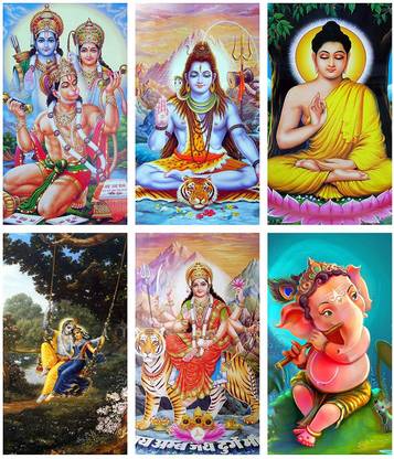Set of 6 god Wall Poster Hindu god Room Poster Thick Wall Poster of Gods(Size_12x18 inch,Multicolor, Thick Paper) Paper Print
