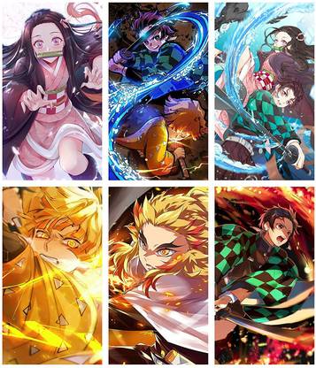 Set of 6 Demon Slayer Wall Poster tanjiro posetr,nezuko Poster,zenitsu Poster 250 GSM Glossy Anime Posters(Size_12x18 inhc,Multicolor,Thick Paper) Paper Print