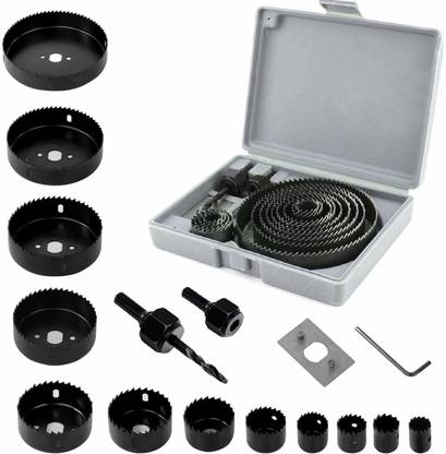 Sherni Hole Saw Kit for Wood- 16 Pieces 3/4’’-5’’ Full Set in Case with 1pcs Hex Key, 2pcs Mandrels and 1pcs Install Plate for PVC Board Plastic Plate Drilling Drywall and Soft Wood Rotary Bit Set