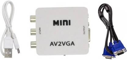 Technobyte Full HD1080P Mini AV2VGA Video Convertor Box / AV RCA CVBS to VGA Video Converter / AV RCA CVBS to VGA Video Converter Box with 3.5 mm Audio, 1 Power Supply Cable & 1 VGA cable available in box, No driver / software required, Plug & Play Media Streaming Device
