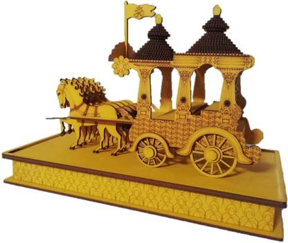 VK Artwork LASER CUT WOODEN KRISHNA ARJUN RATH Decorative Showpiece  -  21 cm