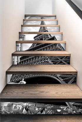 KAMYA HOME DÉCOR 96 cm Blank & white eiffel tower Stair Floor Wall sticker Self Adhesive Sticker