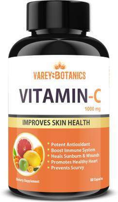 VAREY BOTANICS 100% Vitamin C Capsule for Glowing Skin, Boost Immunity, Skin Whitening-1000mg