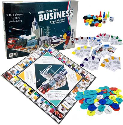 Wishmaster Kids Playing Buy, Sell, Rent On The Roll Of Dice !! Business Board Games With 2 to 4 Players Playing | Play With Parents/Kids | Spend Family Time Together | Holliday Games | Suitable For 8 Years & Above Made In India Product Money & Assets Board Game