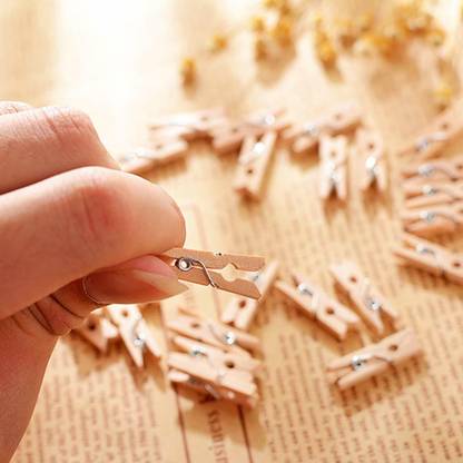 Levin 1Inch Wooden Photo Paper Clips for Crafts, Decoration and DIY Projects
