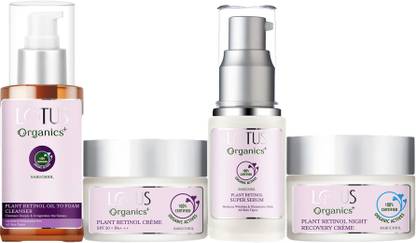 Lotus Organics+ Bakuchiol Plant Retinol Discovery Set ( Foam Cleanser - 100 GM + Day Creme - 50 GM + Super Serum - 30 ML + Night Recovery Creme - 50 GM )