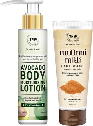 TNW - The Natural Wash Multani Mitti Face Wash and Avocado Moisturizing Lotion Combo