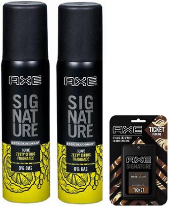 AXE 2 Suave Zesty Citrus Fragrance Body Deodorant 122ml+1 Dark Temptation Ticket Pocket Perfume 17ml Pack of 3 Deodorant Spray  -  For Men