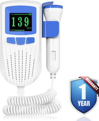 K-life Model FD-101 Professional Portable Parental Baby Heartrate Detection Monitor Heart Beat Sound Monitoring Machine with In-built Speaker & USB Cable White Fetal Doppler