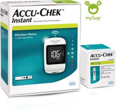 ACCU-CHEK Instant Glucometer with Bluetooth Technology And Mysugr Diabetes Management App & 10 Strips Glucometer