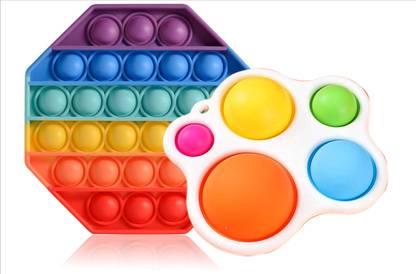BONIRY Push Pop Bubble Fidget Sensory Toy Game for Kids , Hexagon Rainbow & Pop Plate