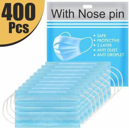 Wellstar Comfortable Fit with Bacterial Filtration ISO Certified 400 Piece Mask with Nose Pin 3 Layer Mask 3 Ply Mask Disposable Mask With Soft ear loop Surgical Mask Non-Washable, Water Resistant Surgical Mask