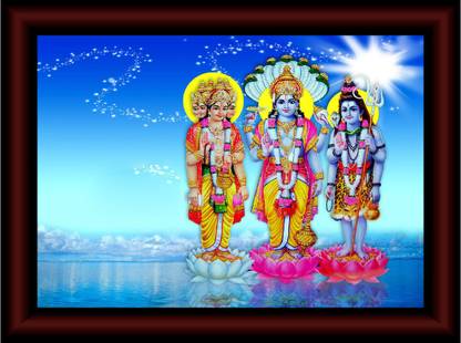Lord Tridev Brahma Vishnu Mahesh UV Textured Home Decorative Gift Item Fine Art Print