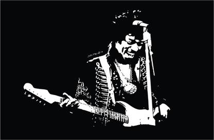 Jimi Hendrix Black & White Illustration Poster Paper Print
