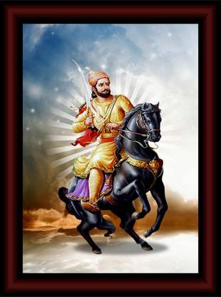 Chhatrapati Shiva Ji On Horse Angry For Fight With Enemy UV Textured Home Decorative Gift Item Fine Art Print
