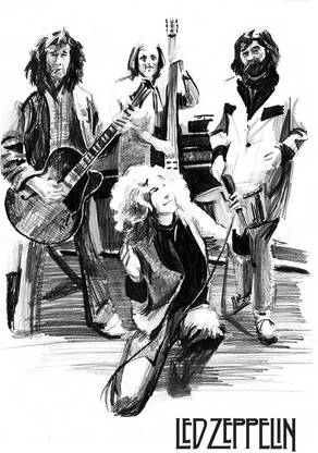 Led Zeppelin Black & White Sketch Poster Paper Print