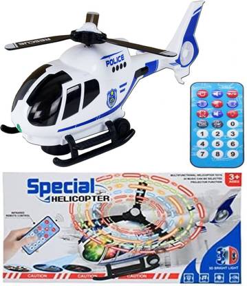 HALO NATION Police Helicopter Light Sound Helicopter Toy for Kids Toddlers - Remote Operated , Bump & Go , 3D Bright Light & Sound , Projection - Battery Operated Fighter Fighter Chopper Toy - 100% Remote Operated - Battery Operated Fire Fighter Helicopter - NOTE - IT DO NOT FLY - it runs on ground - White