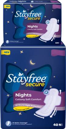 STAYFREE Secure Nights sanitary pads for women, cottony cover with 100% leakage protection, 2x coverage for worry free sleep, 46 pads Sanitary Pad