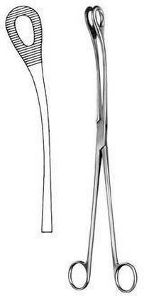 GOLDFINCH Kelly Intra Uterine Placenta Forceps, Serrated, Fenestrated, Curved Jaws Dressing Forceps
