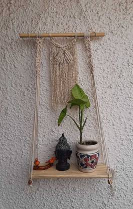 Pooja ki Potli Shine Macrame Shelf Floating Shelf End Table Hanging Table Bohemian décor