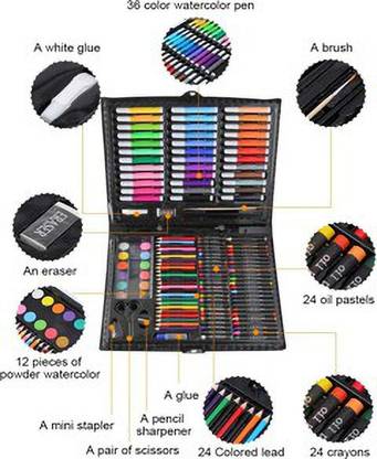 SHK Digitrade Art Kit - Portable 150 Pieces Children Drawing Colouring Set without Cardboard Package Box