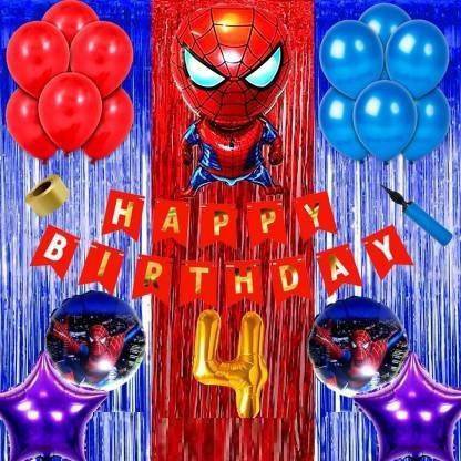 decokart spiderman 4rth Happy birthday Spiderman theme combo kit pack for party decorations (Set of 74) (Set of 74)