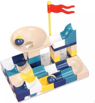 FLICK IN 61PCS Marble Run Building Blocks Construction Toys Set Puzzle Race Track for Kids Interlocking Educational Learning Engineering Creative Kit Models (Marble Fun Racing 61 PCS)