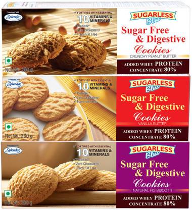 Sugarless Bliss Sugar Free & Digestive Cookies - Vanilla,Chocolate&Black currant & Fig 3x200g-Half the Price Of Murray Cookies Biscuit