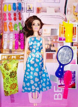 fashion girl HAMA Doll Set with 28 cm Doll and accessories like 8 pair sandles, dress, mirror, bottle and comb