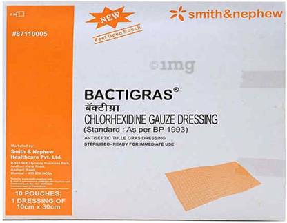 smith and nephew BACTIGRAS CHLORHEXIDINE GAUZE DRESSING , SZ : 10X30CM Gauze Medical Dressing