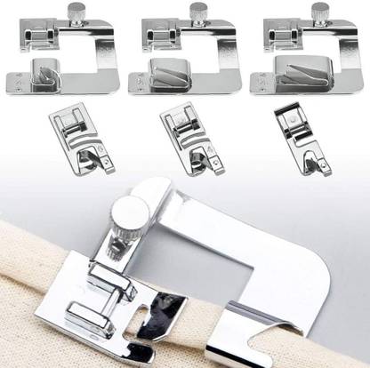 SYGA SYGA Rolled Hem Presser Foot-6 Sizes 3 Wide Rolled Hem Foot (4/8,6/8,8/8Inch) & 3 Narrow Foot Hemmer Set (3/4/6mm) Hemming Presser Feet For Most Low Shank Sewing Machines Presser Foot- Set of 6, Stainless Steel Rolled Hem Presser Foot with Low Shank