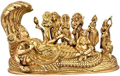 DAS TRADERS Brass Vishnu Parivar Idol, 5 x 8 x 3 Inches, Gold Decorative Showpiece  -  12 cm