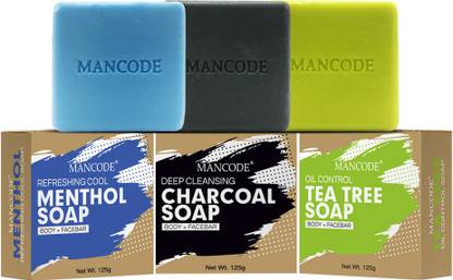 MANCODE Charcoal, Tea Tree and Methol Soap, 125gm each, Pack of 3