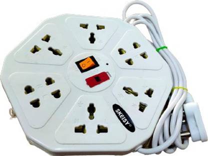 Skeisy sk-012-inox extension board with1 switch plus 8 socket one led with 3.5 yard wire capacity 6amp(white)(white) 8  Socket Extension Boards