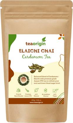 Tea Origin Cardamom Tea | 100% Natural Ingredients | Assam CTC Tea, Cardamom | Rich in Antioxidants, Promotes Liver Health & Immunity, Relieves Stress | 250gm | Serves 100+ Cups Cardamom Herbal Tea Pouch