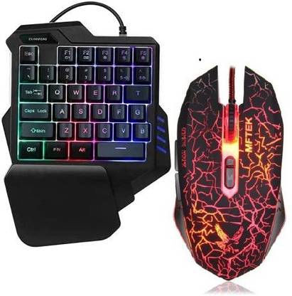 सैंगक्चूएरी One Handed Gaming Keyboard + MFTEK gaming Mouse , 35 Keys Portable Mini Gaming Keypad Ergonomic Game Controller for PC PS4 Gamer Wired USB Gaming Keyboard and Mouse Combo Combo Set कॉम्बो सेट